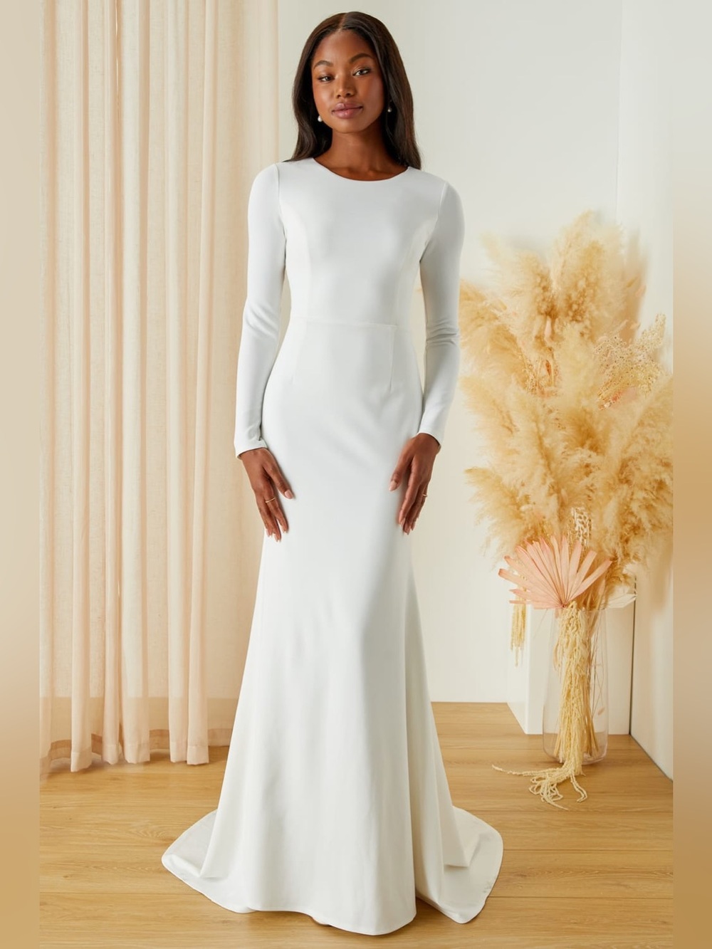 Lulu's White Long Sleeve Fitted Maxi Dress